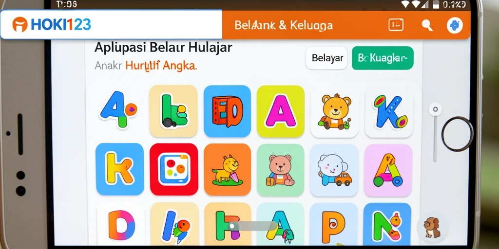 Antarmuka aplikasi HOKI123 yang interaktif untuk belajar huruf dan angka.