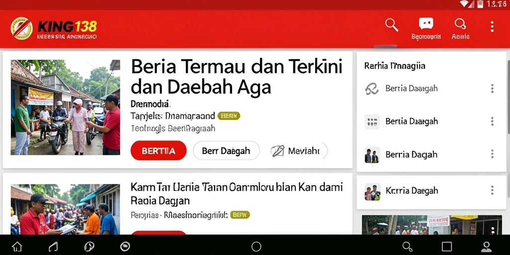 Tampilan utama aplikasi KING138 dengan berita daerah terkini.