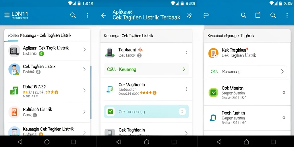 Antarmuka aplikasi LDN11 untuk cek tagihan listrik dengan fitur lengkap.