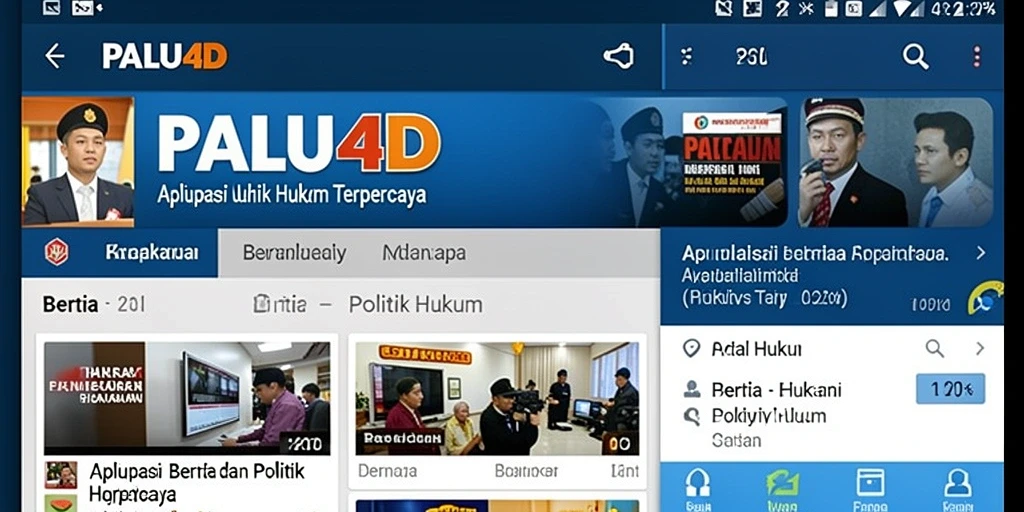 Tampilan antarmuka utama aplikasi PALU4D dengan berita politik dan hukum terkini.
