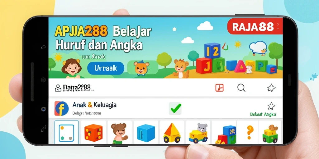 Tampilan antarmuka aplikasi Belajar Huruf dan Angka RAJA288.